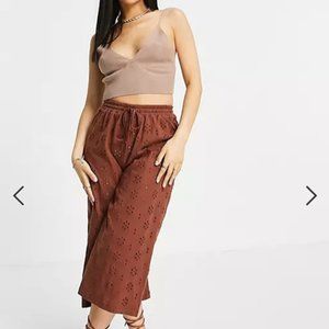 ASOS | Broderie Petite Eyelet Culotte Trouser Brown Size 12 NWT
